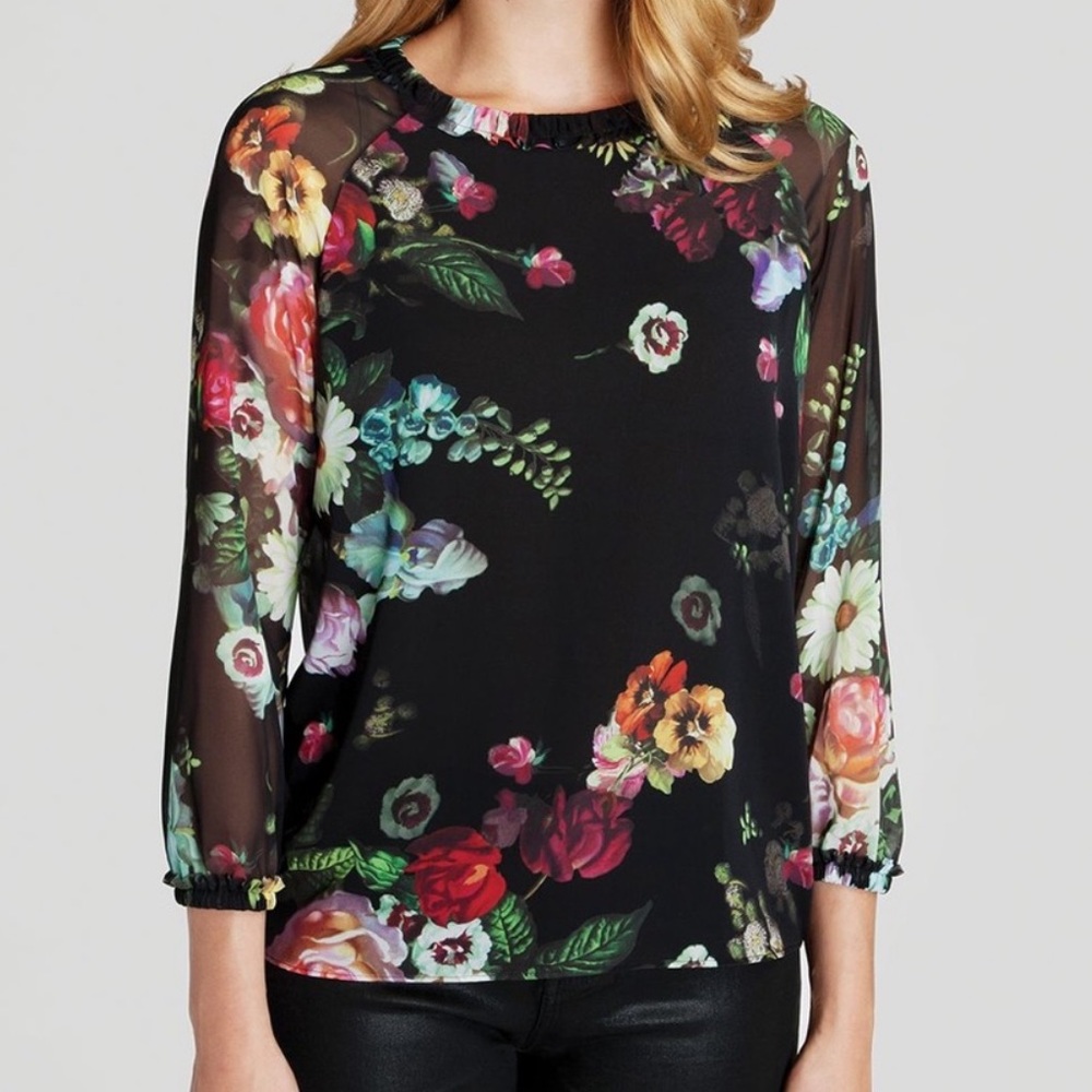 TED BAKER London Anina Oil Painting Floral Top,Size 1 US (0-2)